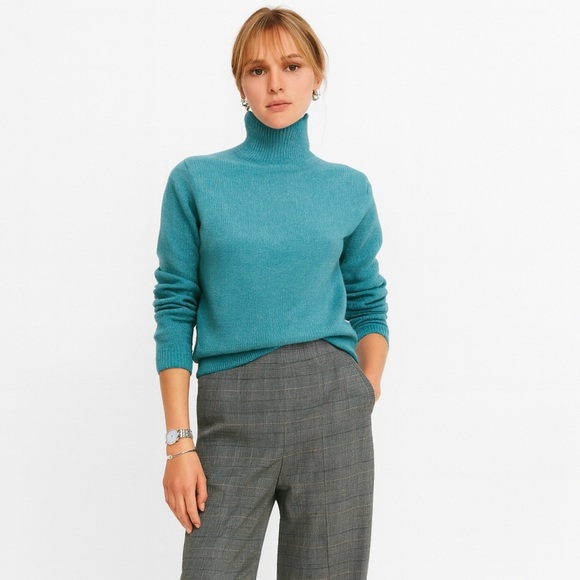 Not for sale -Ba&sh Wool Blend Sweater Fred Teal Blue Preppy Classic Turtleneck - Picture 12 of 13